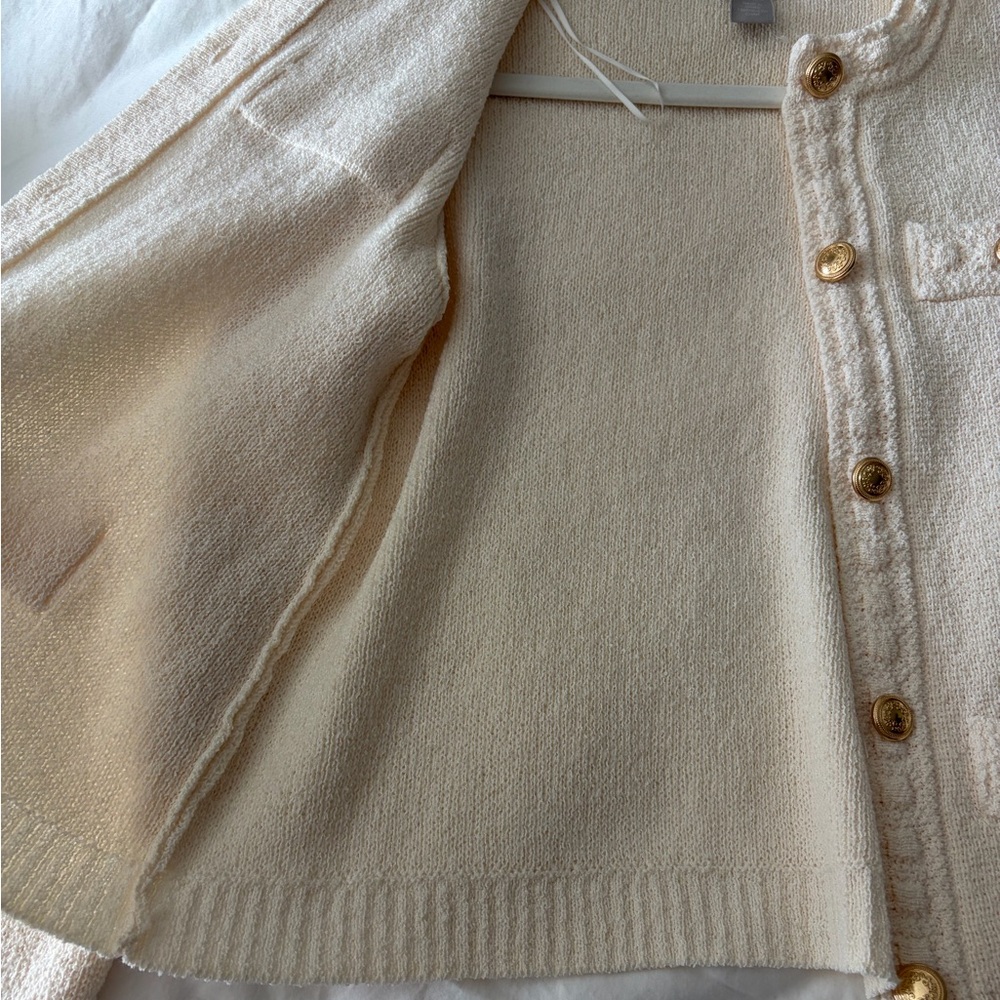 H&M Cream Bouclé Knit Cardigan with Gold Buttons - Picture 6 of 9